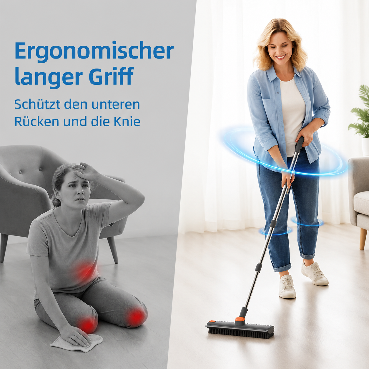 3-in-1 Schrubbbürste mit langem Stiel – Boden, Ecken & Dusche ohne Bücken | 360° drehbarer Kopf + Abzieher
