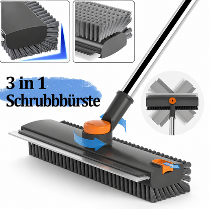 3-in-1 Schrubbbürste mit langem Stiel – Boden, Ecken & Dusche ohne Bücken | 360° drehbarer Kopf + Abzieher