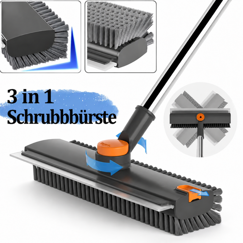 3-in-1 Schrubbbürste mit langem Stiel – Boden, Ecken & Dusche ohne Bücken | 360° drehbarer Kopf + Abzieher