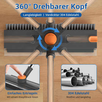 3-in-1 Schrubbbürste mit langem Stiel – Boden, Ecken & Dusche ohne Bücken | 360° drehbarer Kopf + Abzieher